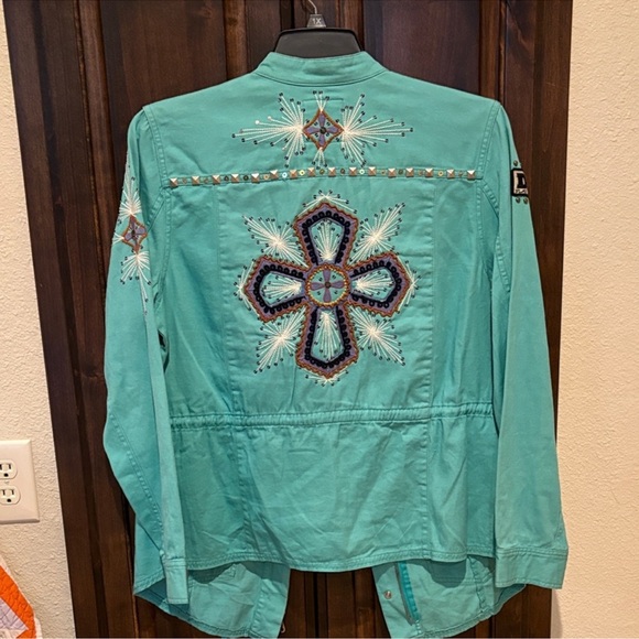 Double D Ranch Jackets & Blazers - Double d Ranch Turquoise Jacket embroidered cross design studded L